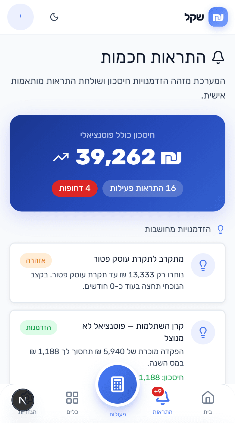 התראות חכמות בשקל